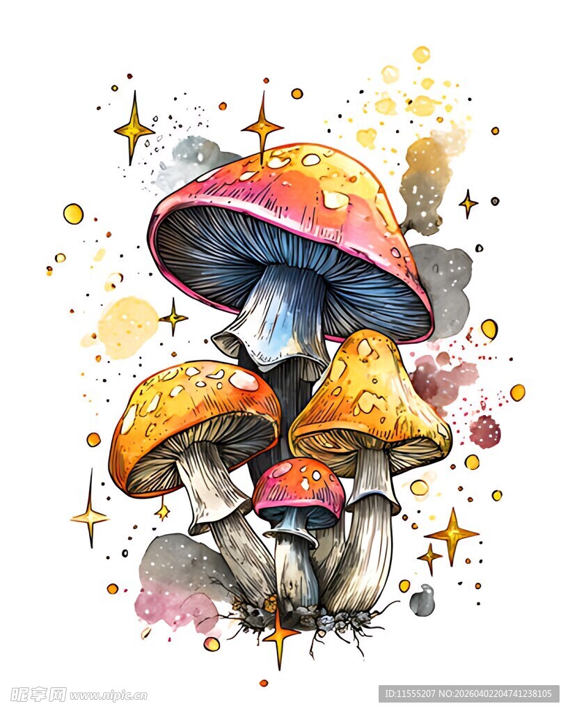 梦幻水彩风蘑菇插画