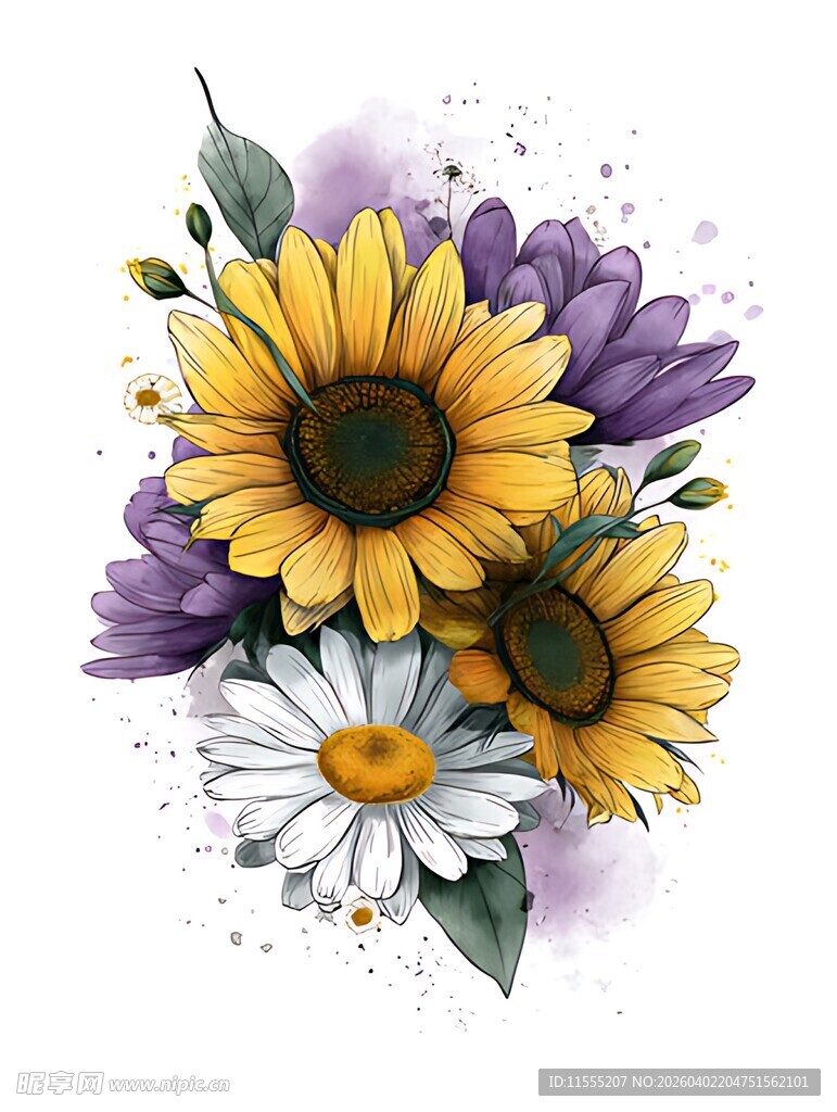 多彩花卉组合插画