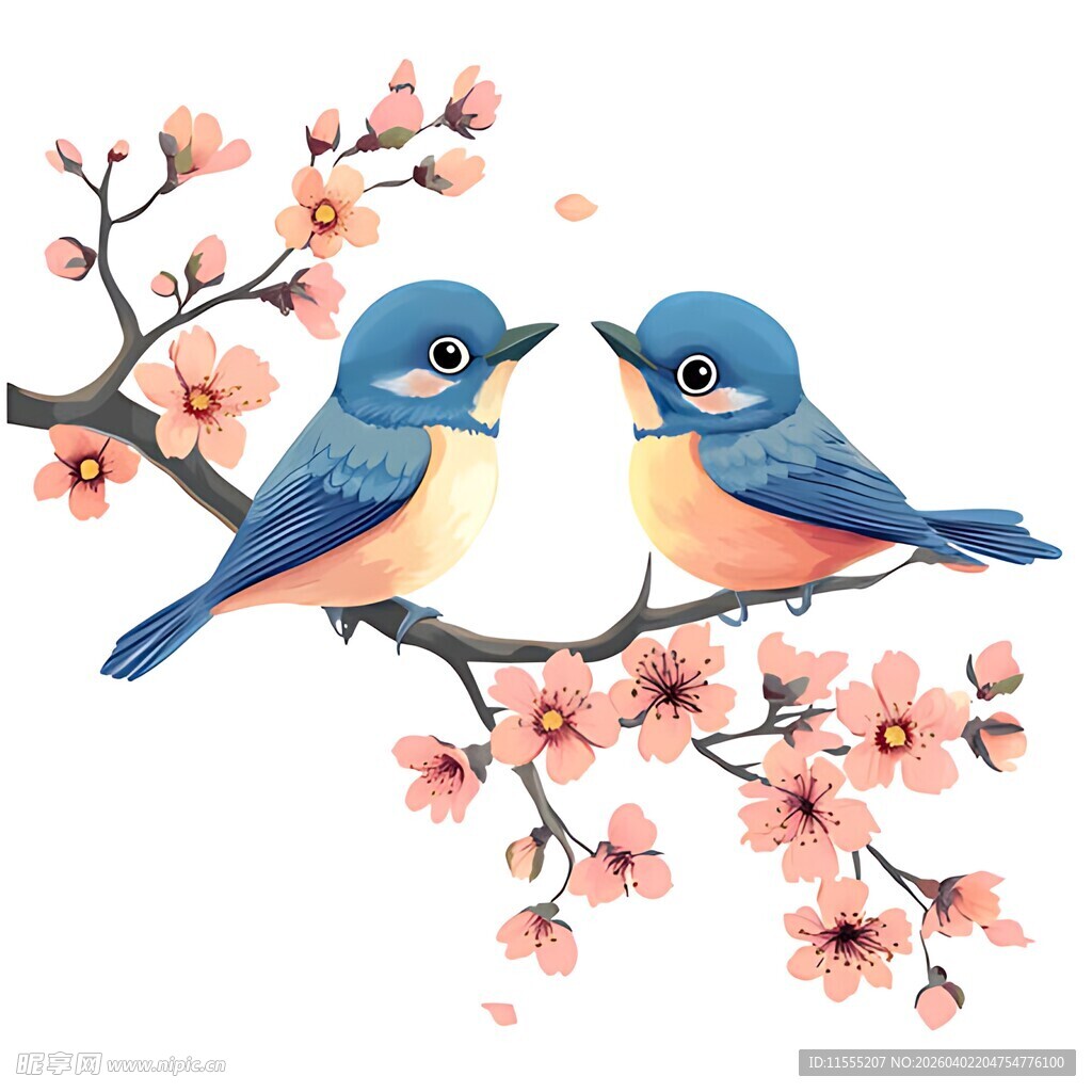 枝头双鸟伴繁花