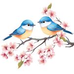 枝头双鸟伴繁花
