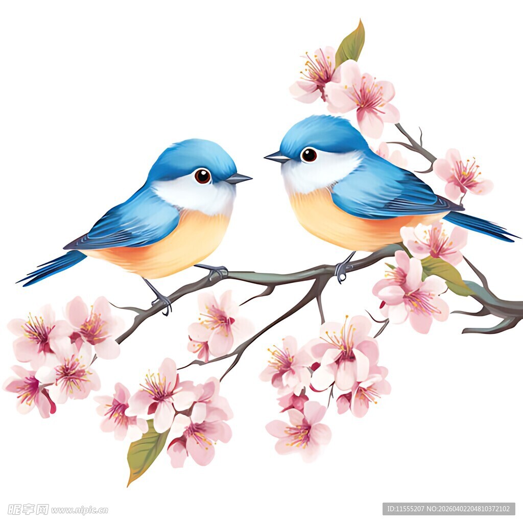 枝头双鸟伴繁花