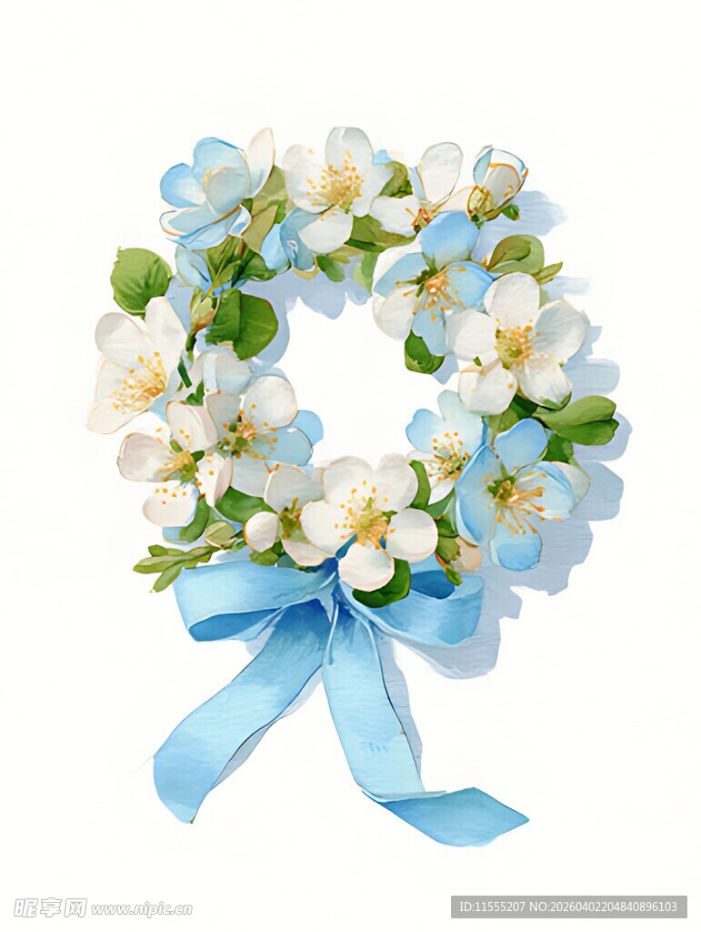 蓝色花朵花环装饰