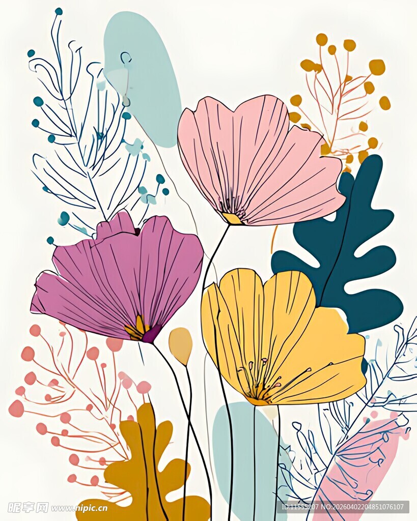 多彩花卉插画图案