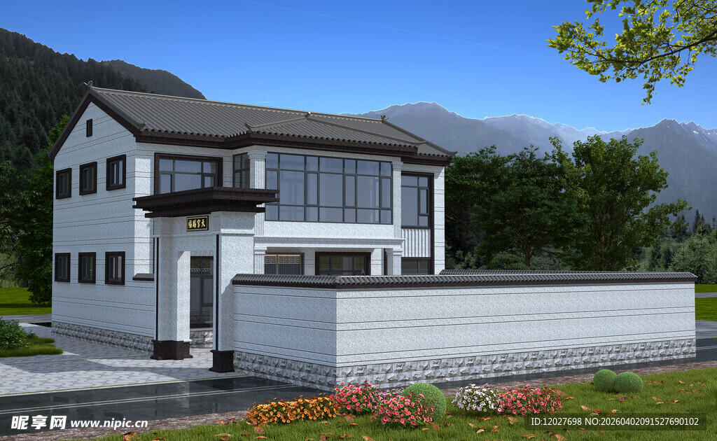 农村二层中式别墅外观设计图效果