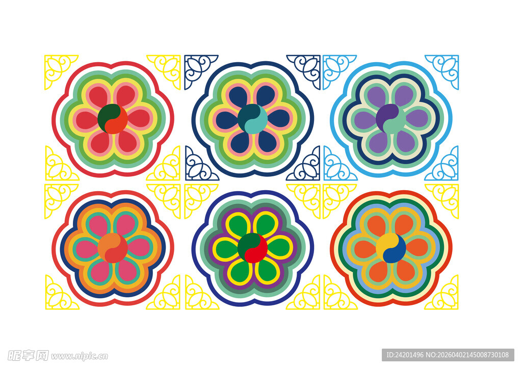 多彩几何花卉图案设计