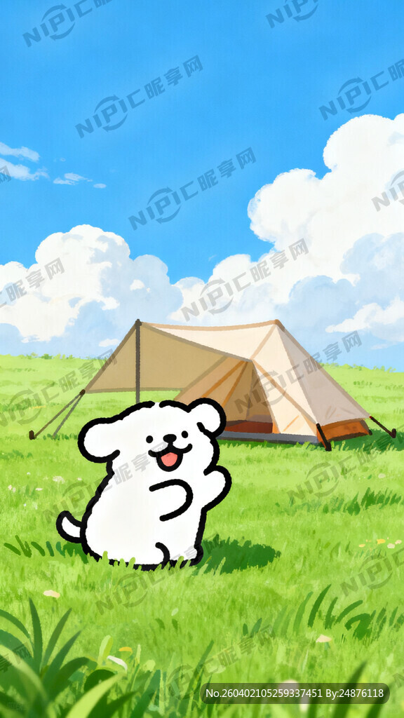 线条小狗 五一放假 草坪露营