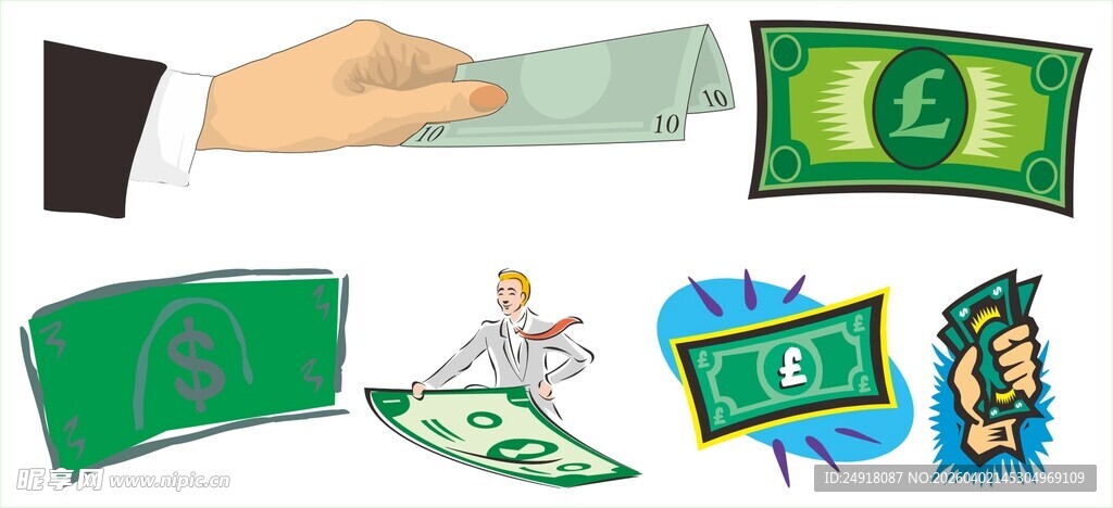 金钱相关图标与手势展示