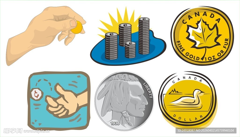多样货币与手势相关图标