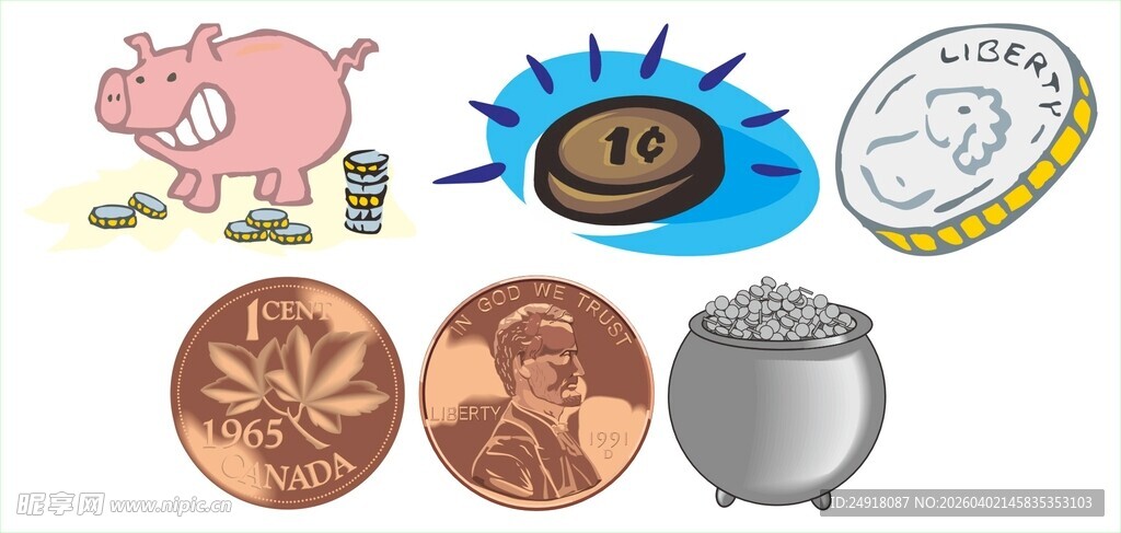 卡通风格的货币与储蓄元素