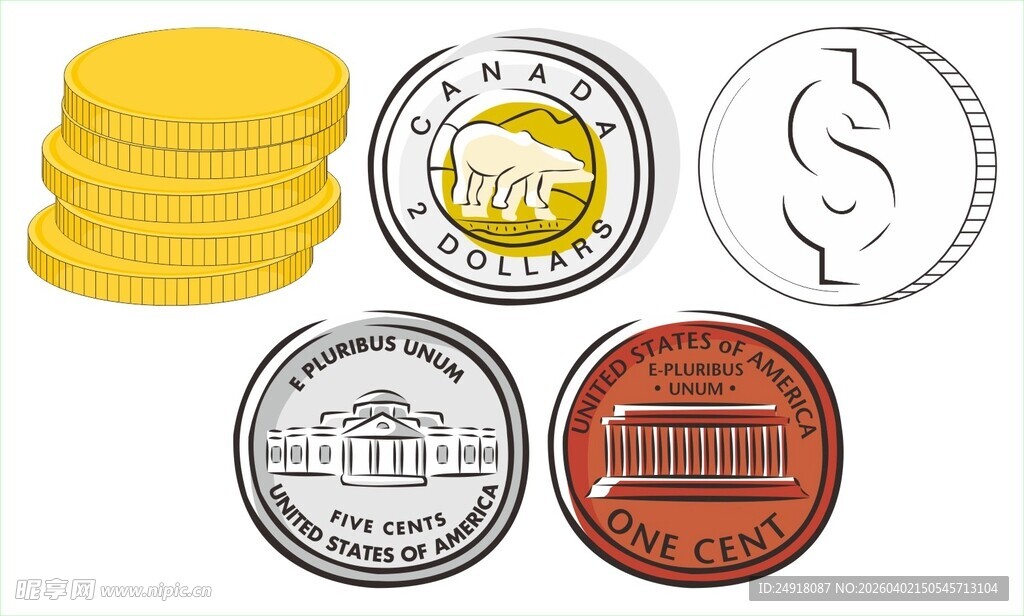 多样货币硬币展示