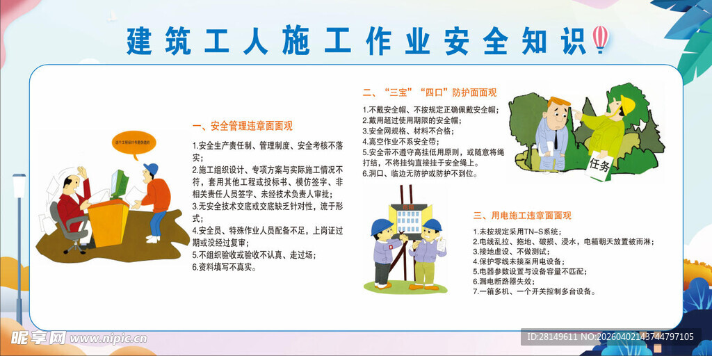 建筑工人作业安全知识板