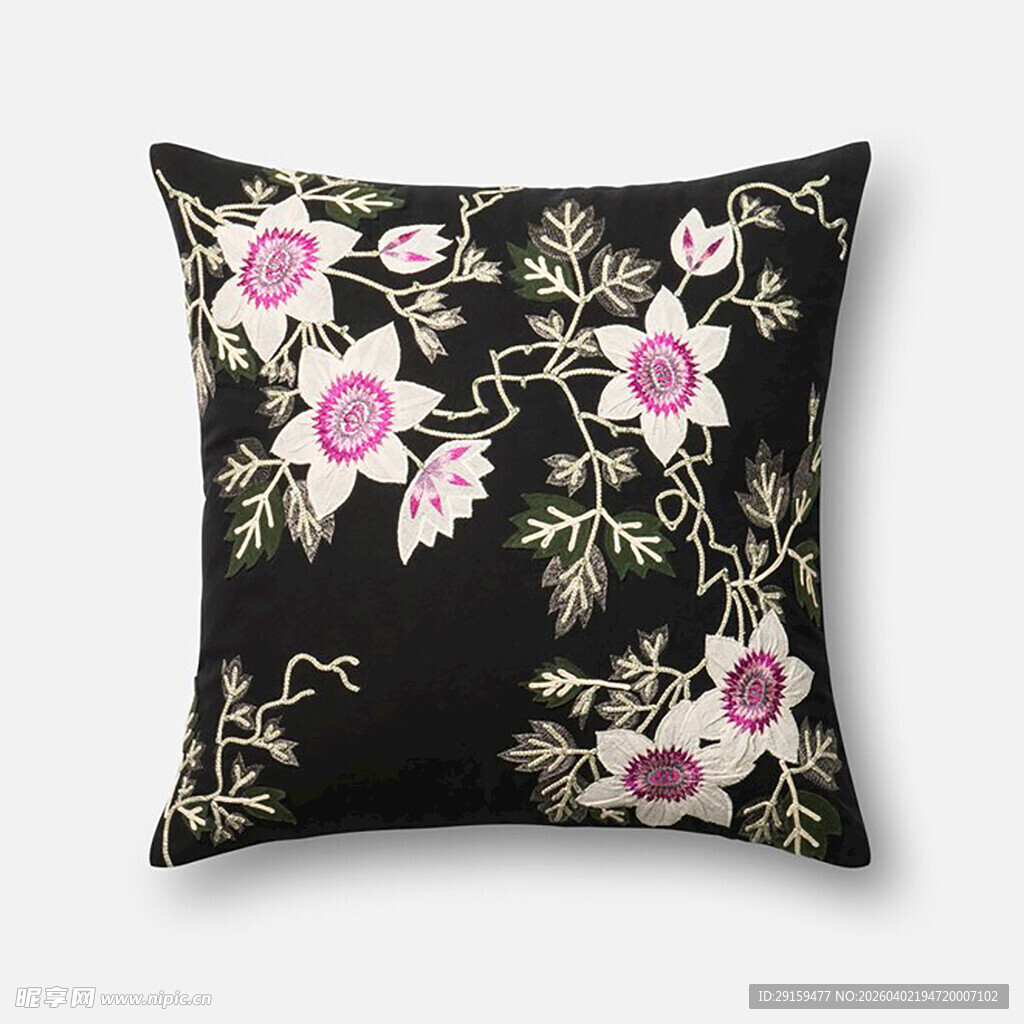 花卉图案黑色抱枕