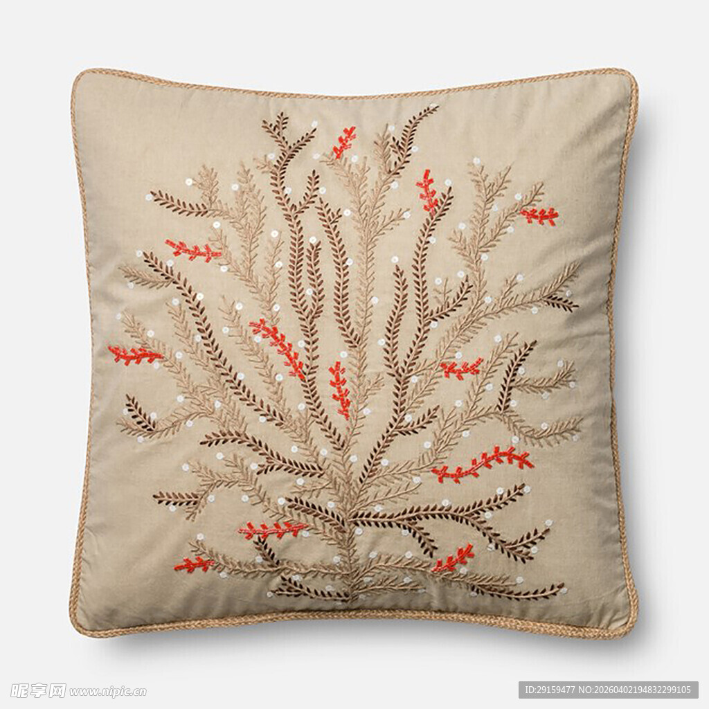 刺绣植物图案抱枕