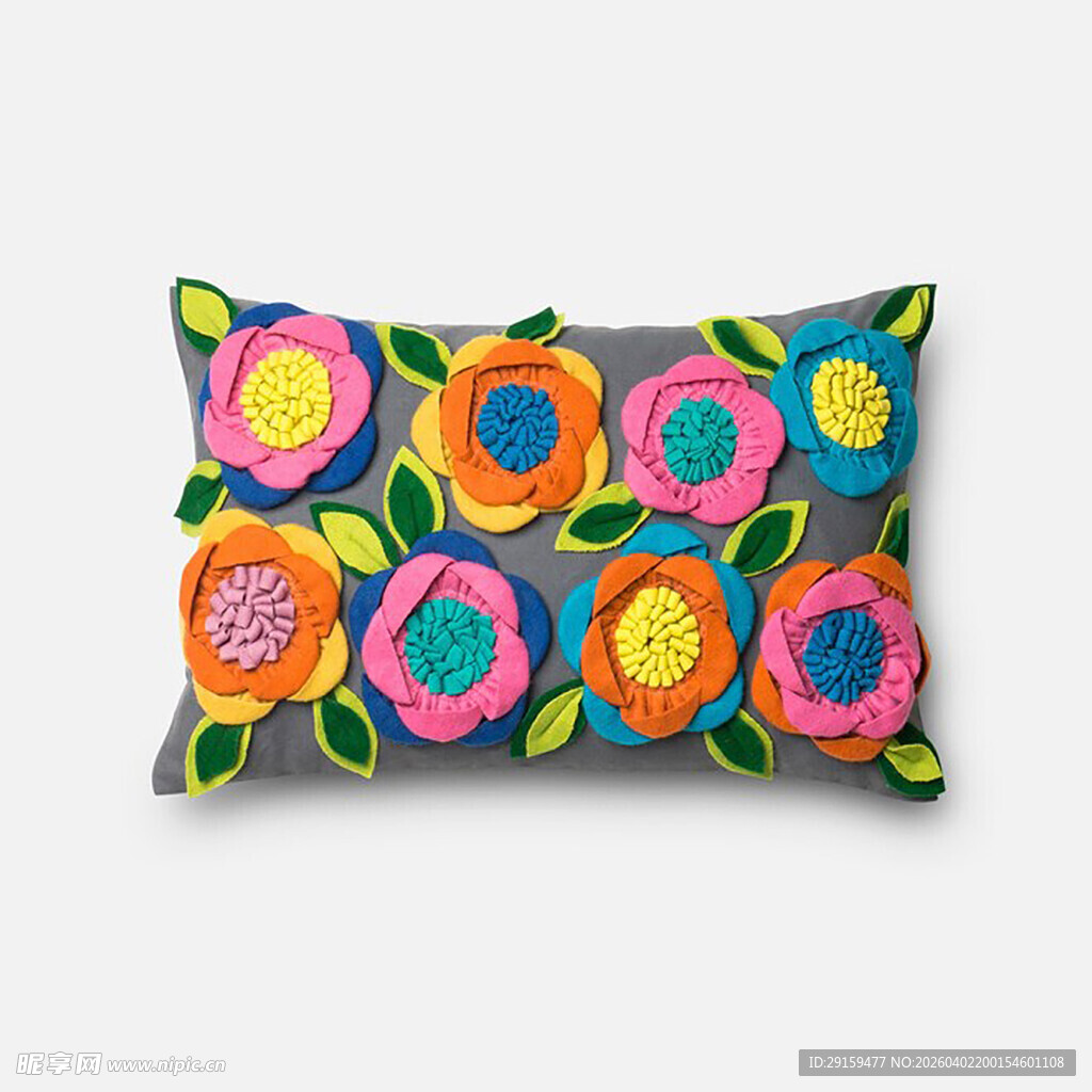 多彩花朵刺绣长形抱枕