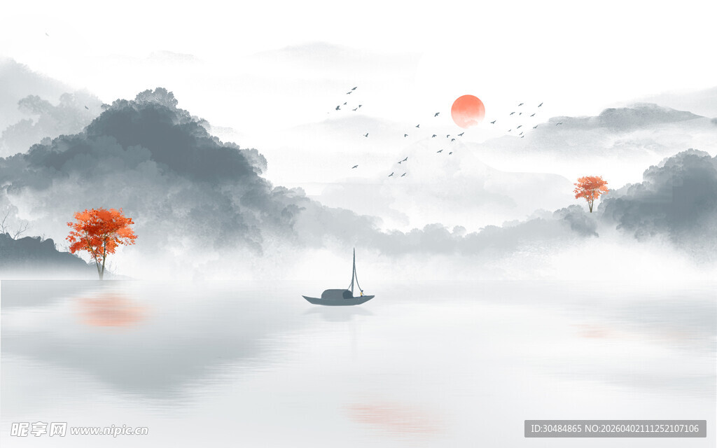 新中式山水背景墙