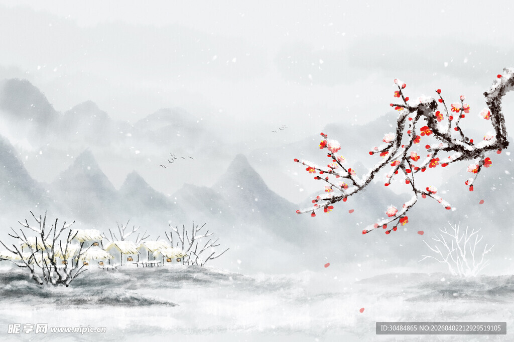 中国风梅花山水背景