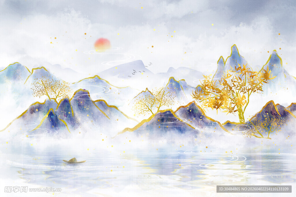 新中式鎏金山水背景