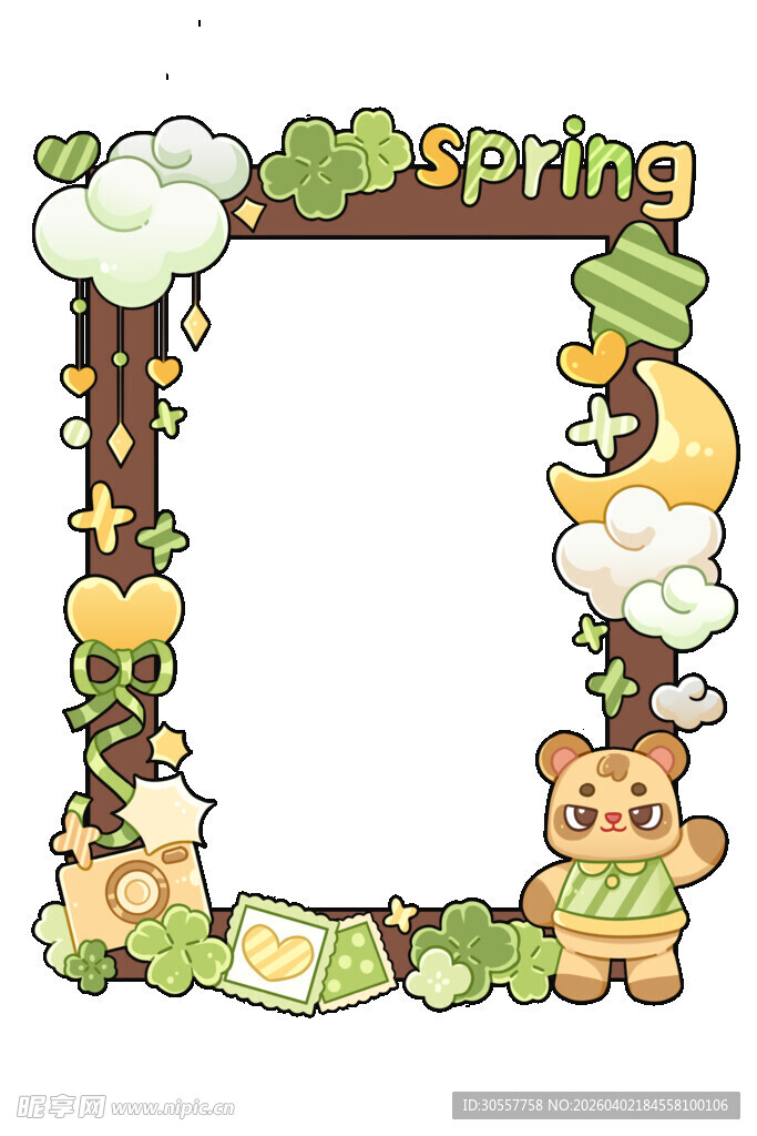 春季花朵小熊边框