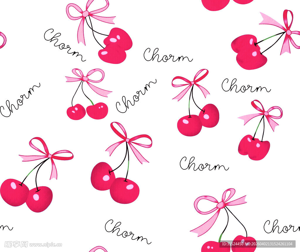 樱桃蝴蝶结图案背景图