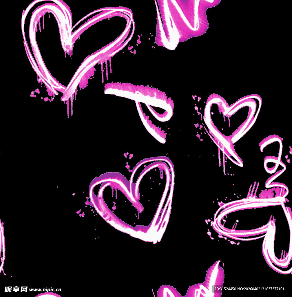 粉色爱心涂鸦无缝图案