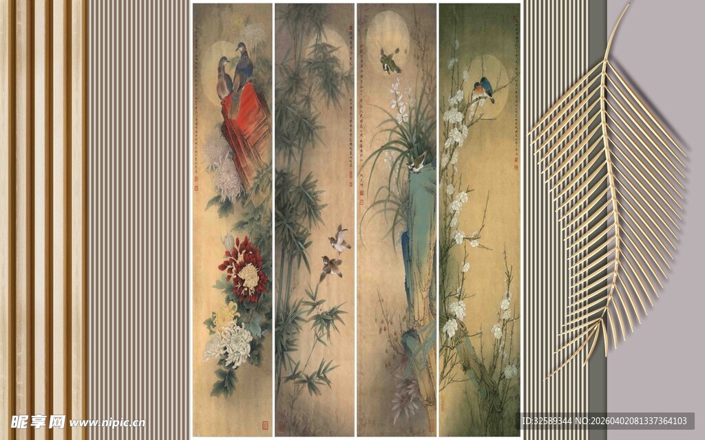 中式花鸟装饰画展示