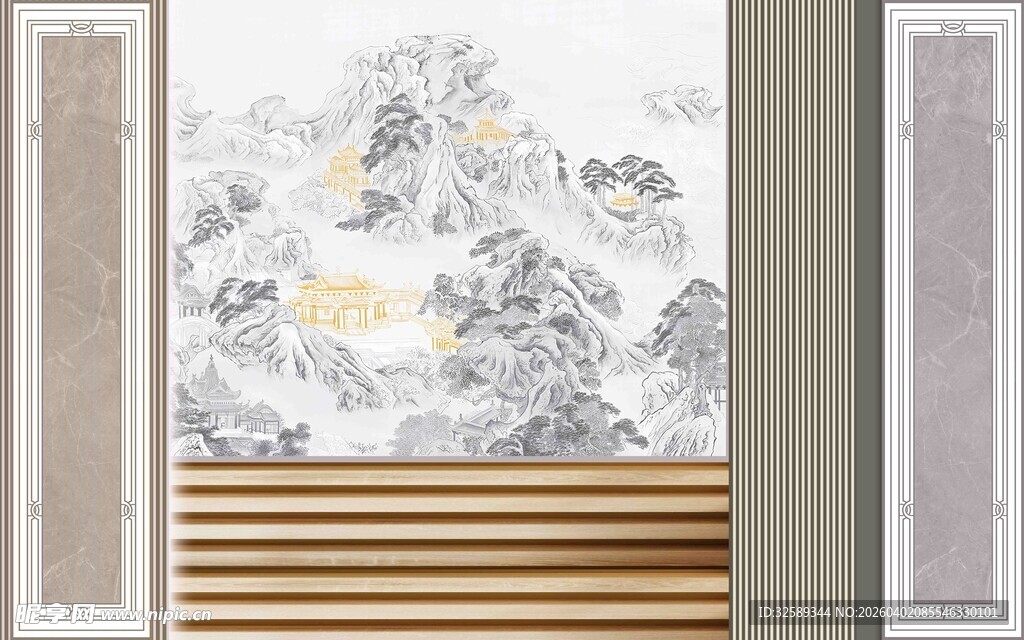 中式山水屏风装饰画