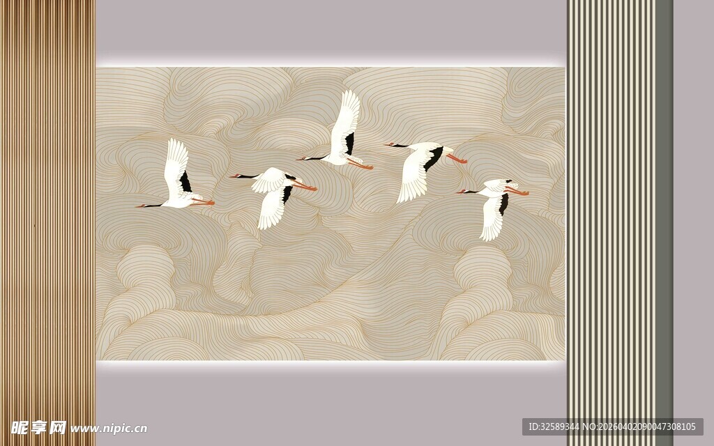 中式屏风上的飞鸟图案