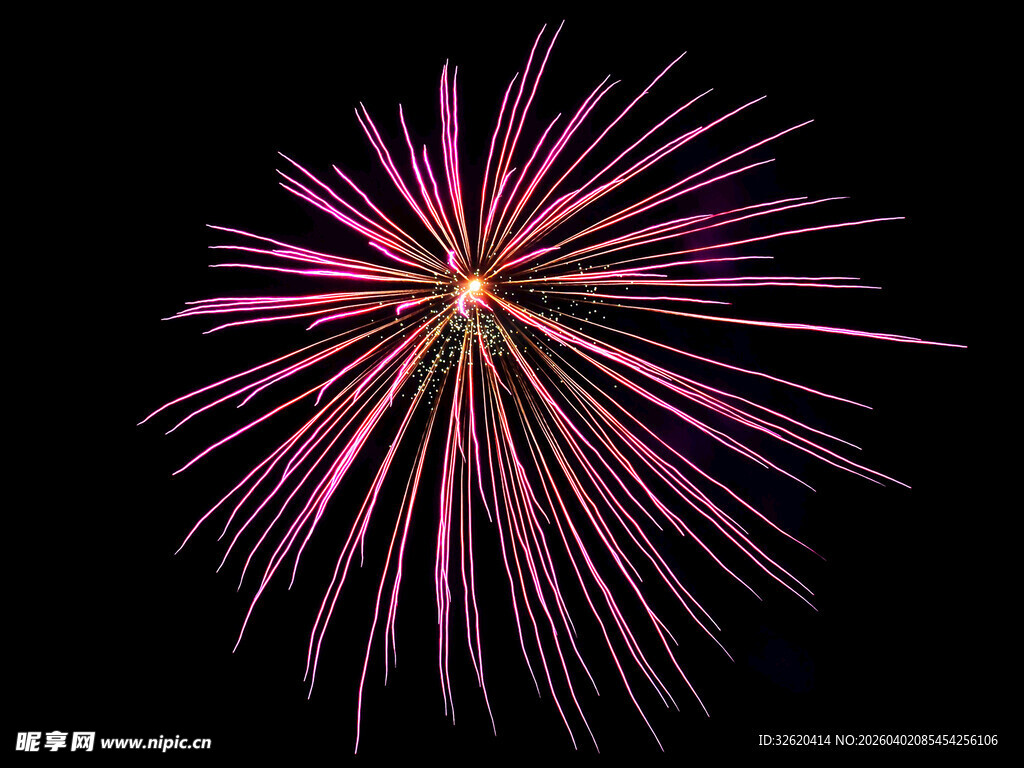 绚丽粉色烟花夜空绽放