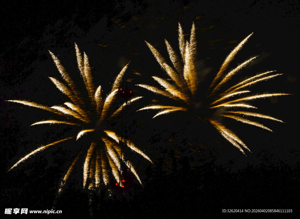 金色璀璨烟花绽放夜空