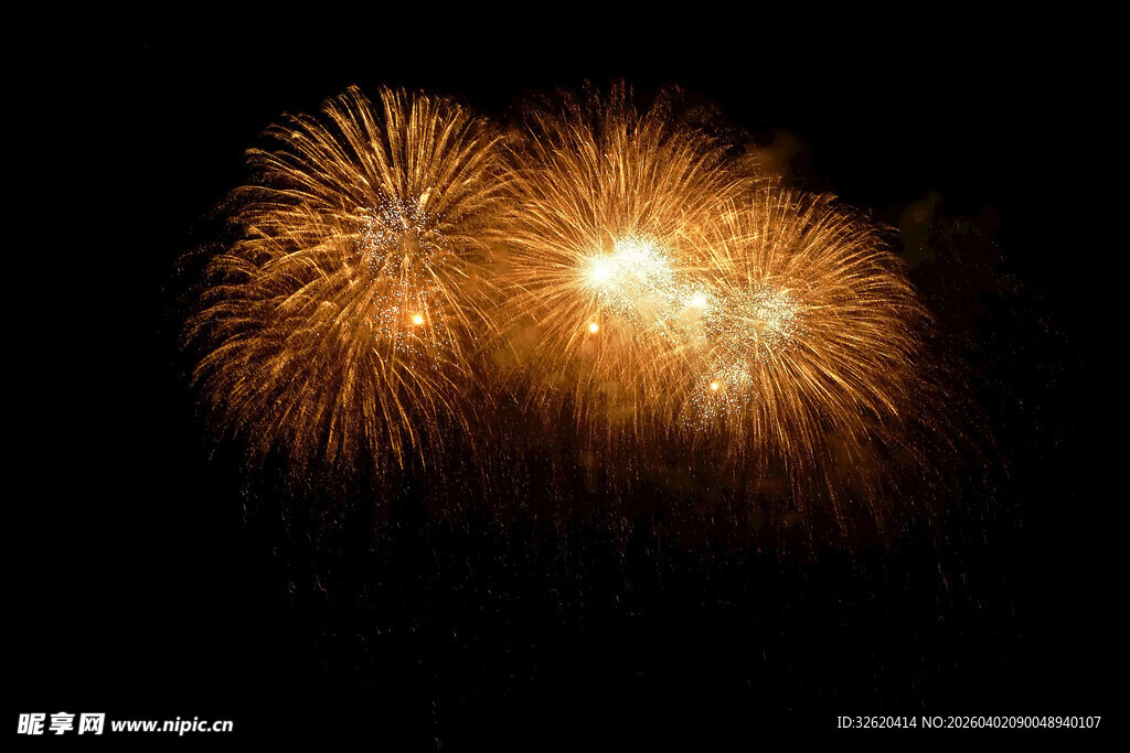夜空中绚烂的金色烟花