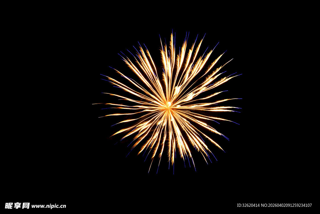 金色烟花绽放夜空
