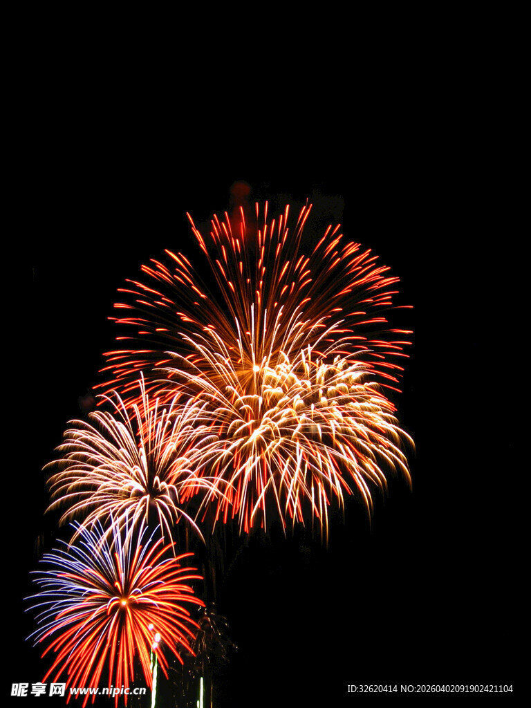 夜空中绚烂绽放的烟花