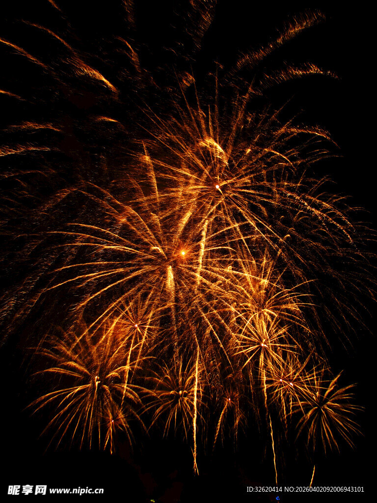 夜空中绚烂的金色烟花