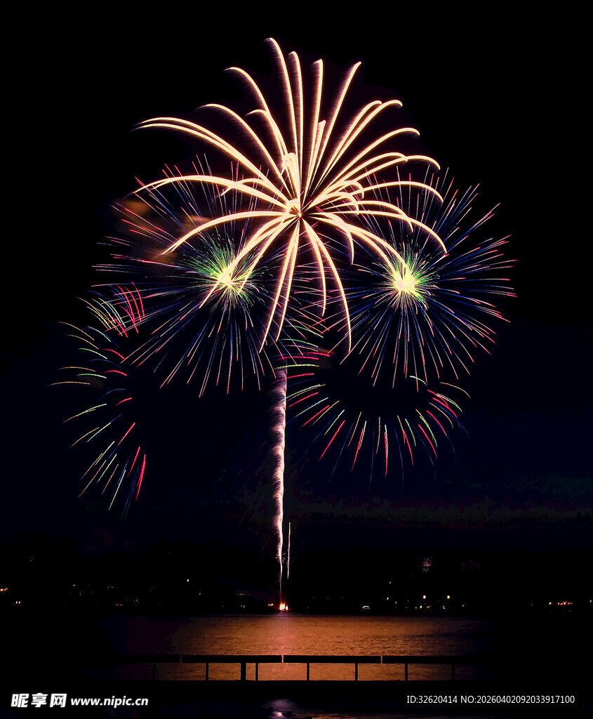 夜空中绚丽绽放的烟花