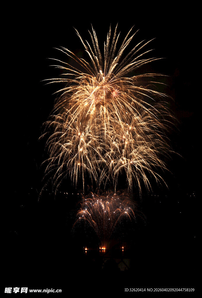 夜空中绽放的金色烟花