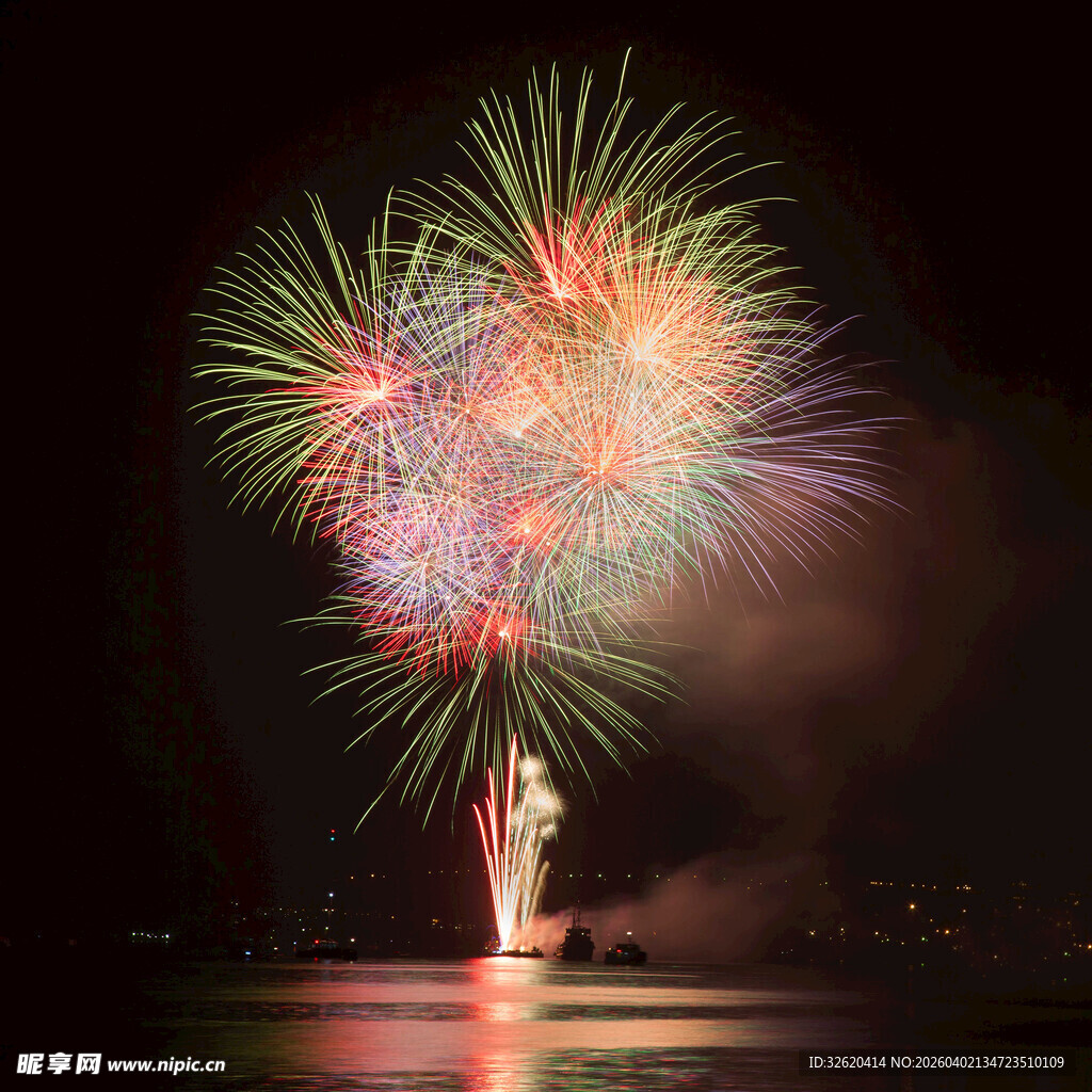 夜空中绚烂绽放的烟花