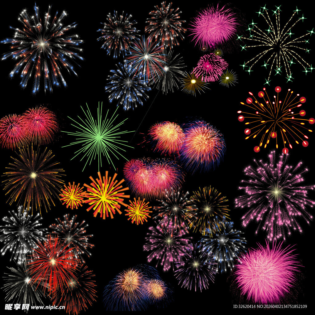 绚丽多彩烟花绽放夜空