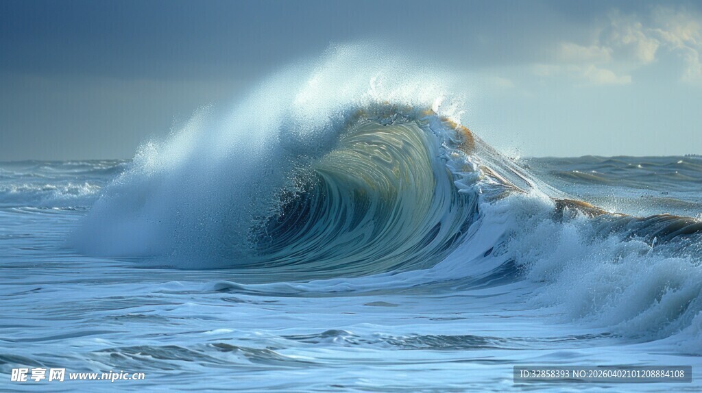 汹涌海浪展现海洋磅礴力量