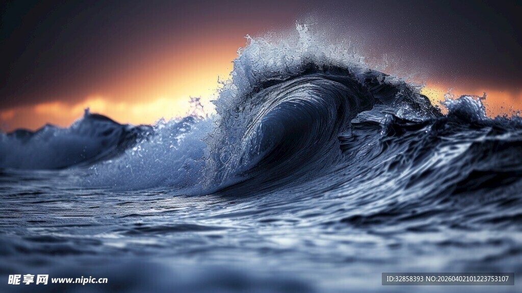 汹涌海浪日落海洋奇观