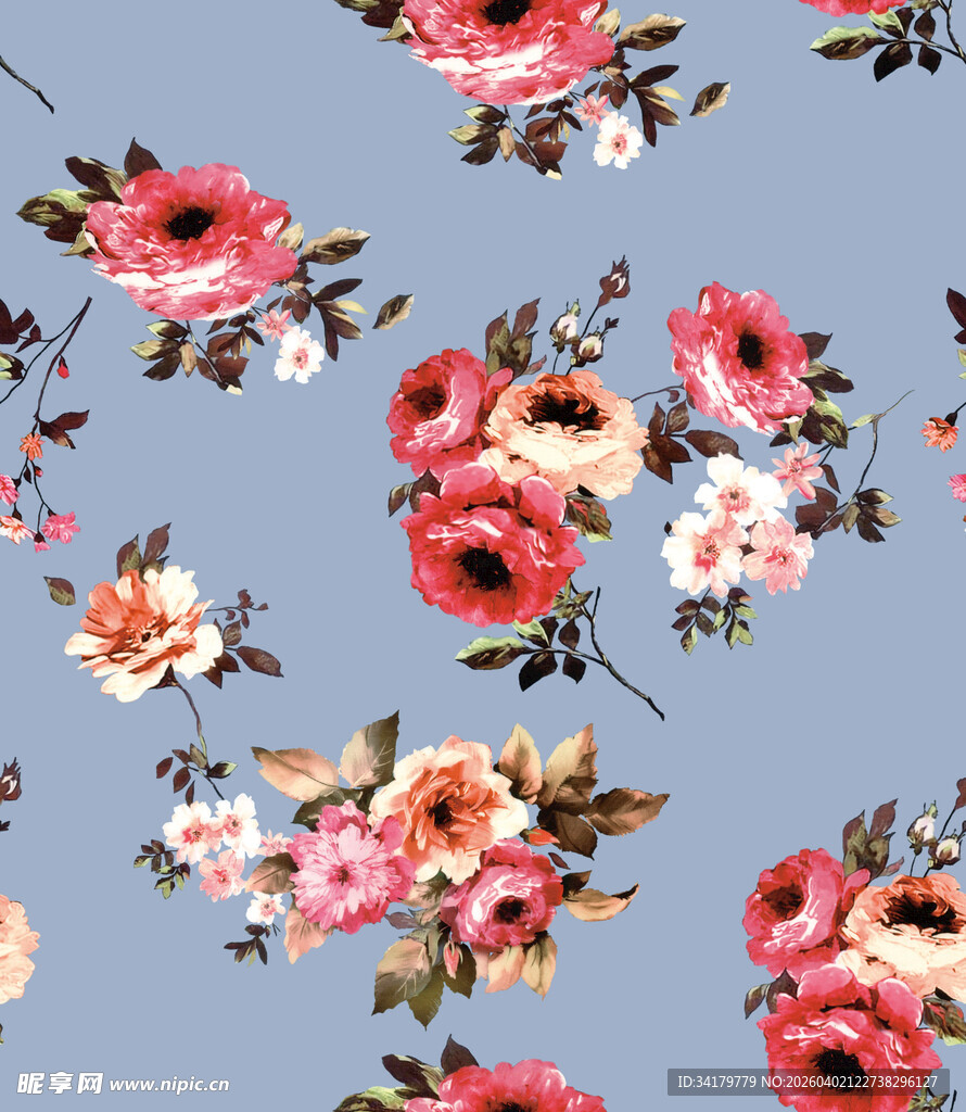 蓝色底花卉图案纹理背景