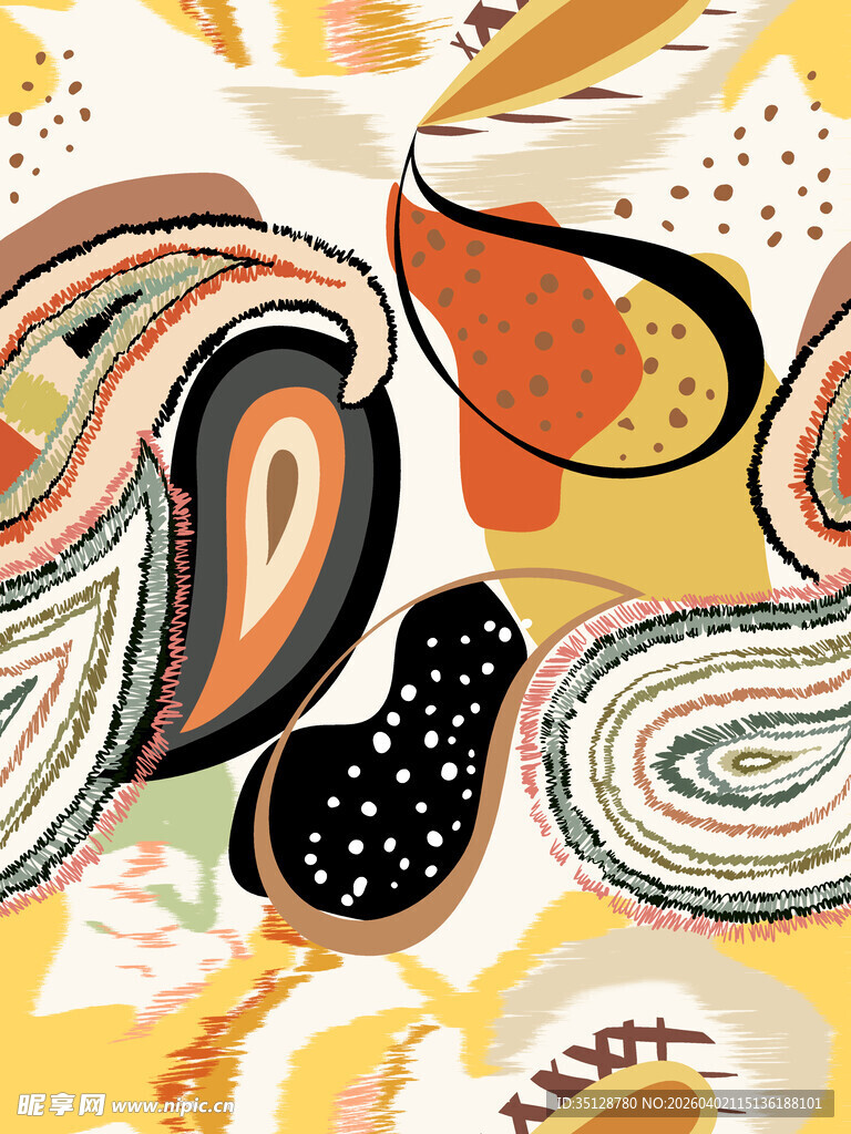 抽象艺术风佩斯利花纹图案