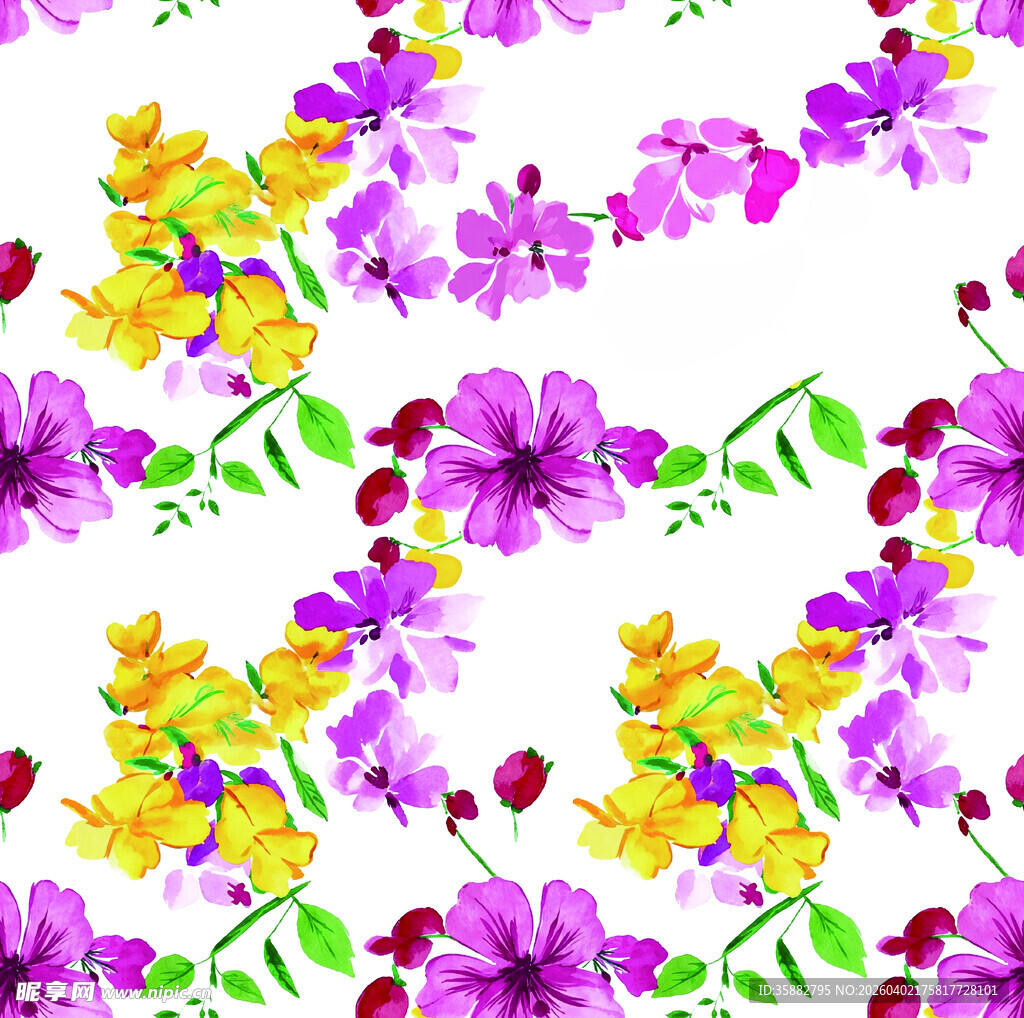 多彩花卉无缝图案背景