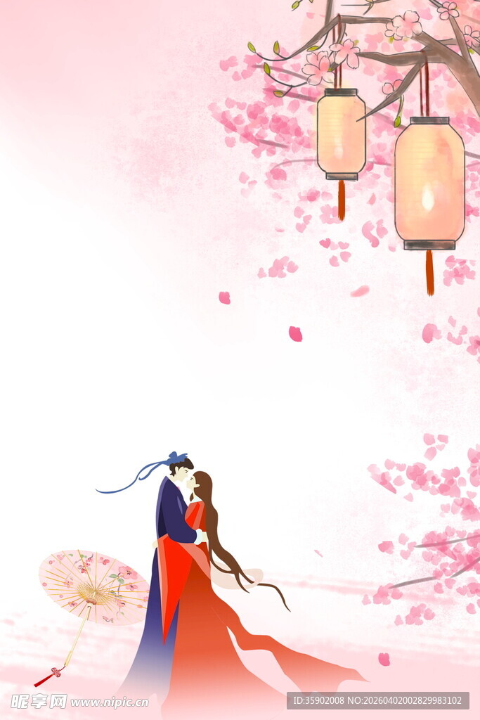 古风情侣于烂漫花下相依