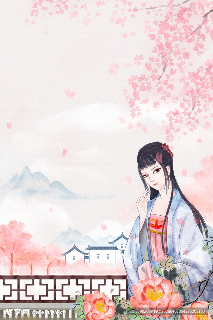 古风佳人赏景图