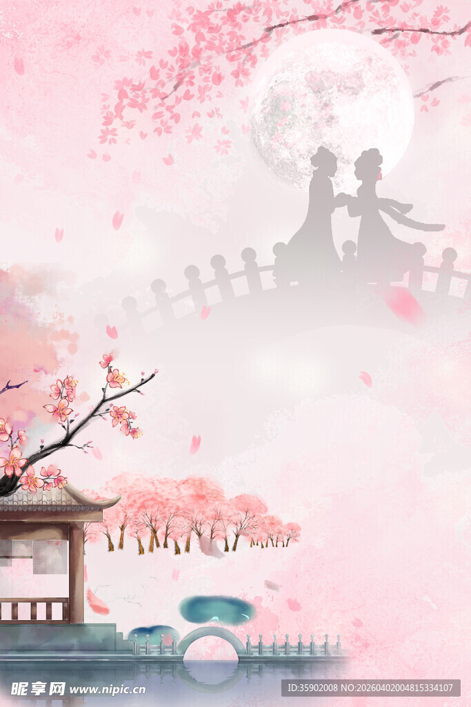 浪漫樱花下的唯美情侣