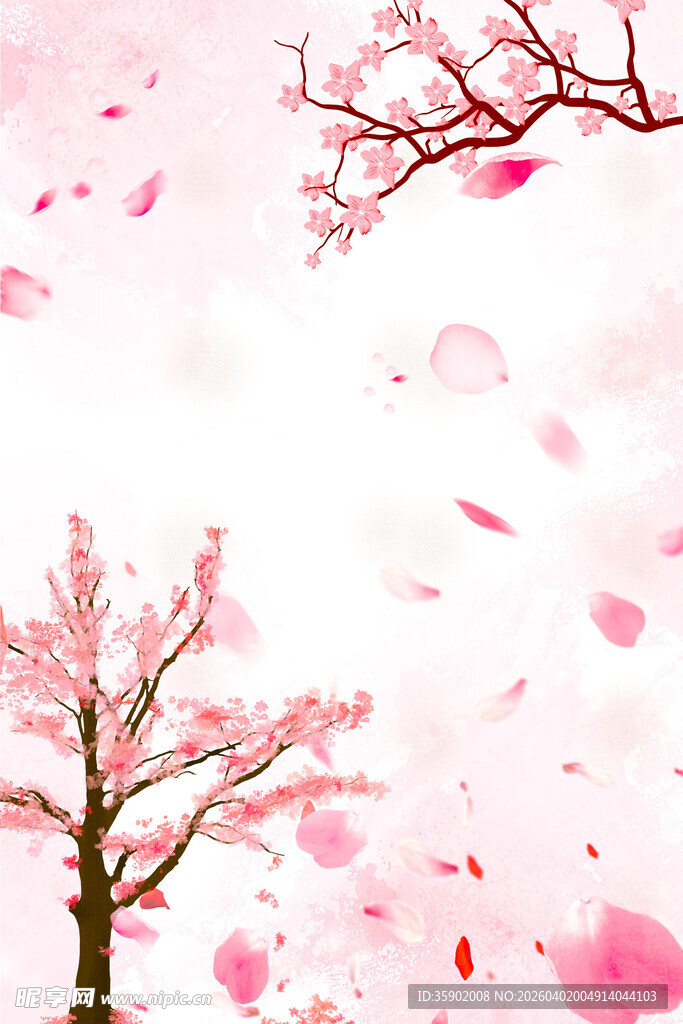 浪漫樱花飘落美景