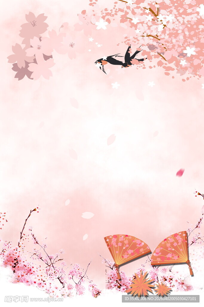 春日烂漫双燕与花伞之景