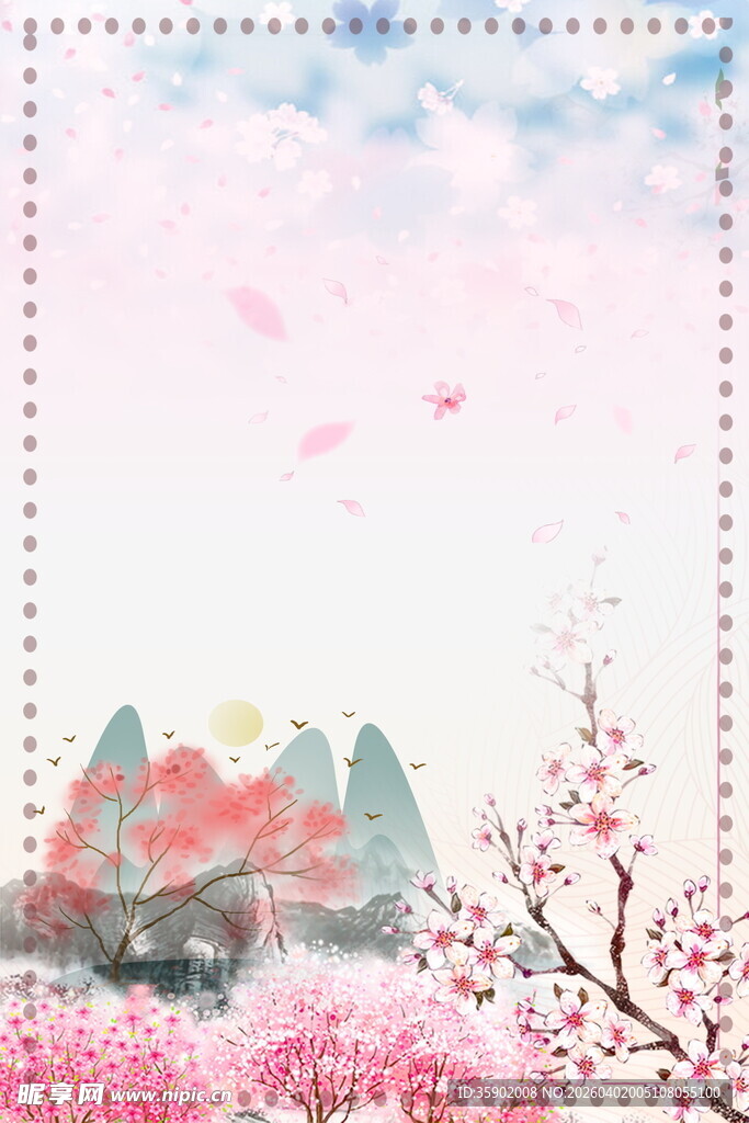 水墨风春日山水花卉背景图