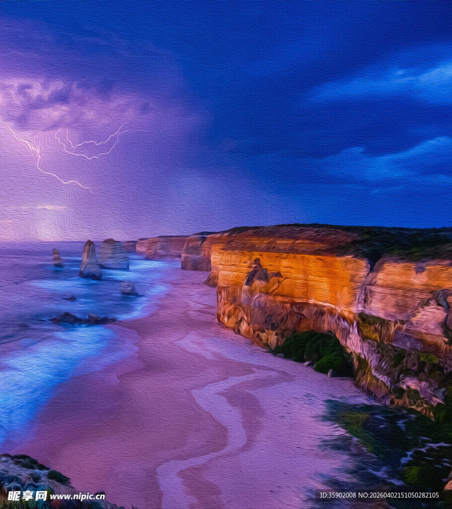 壮丽海岸夜景风光