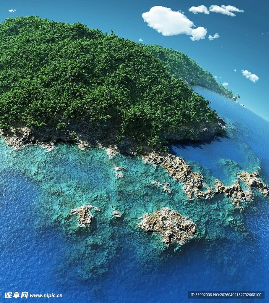 美丽海岛与清澈蓝色海域